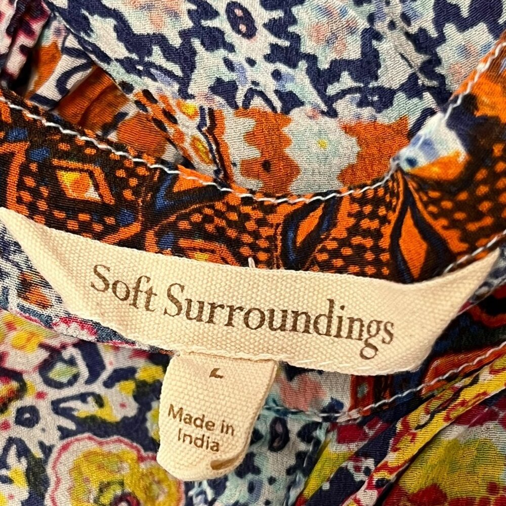 Soft Surroundings Size L Colorful Bohemian Tunic with Roll Tab Sleeves - Picture 5 of 6